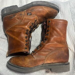 Justin Boots Men's Tan Leather Lace-Up Boots, 8" USA, 9EE